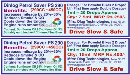Dinlog Petrol Saver PS290  7.5 15ml model labels 17526